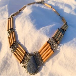 Vintage Natural Blue Teardrop Festival Necklace